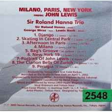 Sir Roland Hanna Trio: «Milan, Paris, New York»