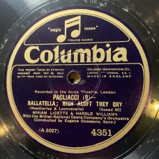 British National Opera Company Orchestra Conducted By Eugene Goossens - Miriam Licette, Frank Mullings, Harold Williams, Heddle Nash, Dennis Noble: «Pagliacci» LP 05