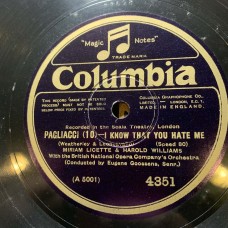 British National Opera Company Orchestra Conducted By Eugene Goossens - Miriam Licette, Frank Mullings, Harold Williams, Heddle Nash, Dennis Noble: «Pagliacci» LP 05